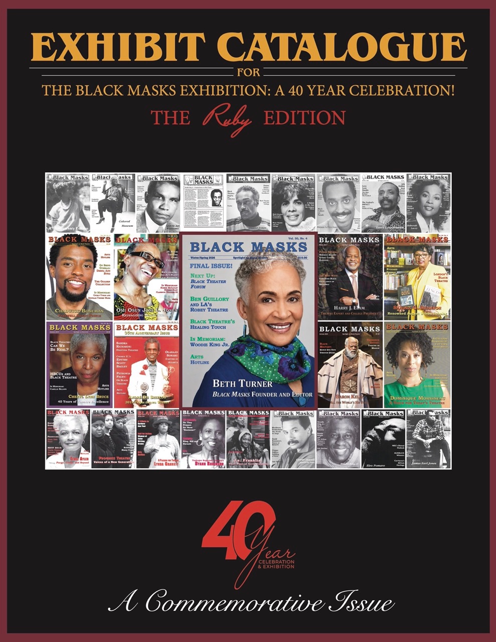 The Black Masks Ruby Edition Exhibition Catalog cover — a 40-year celebration